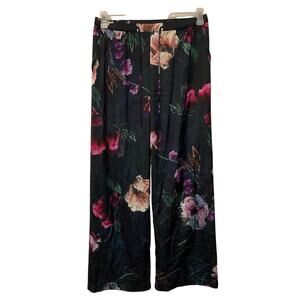 Soma Dark Floral Satin Wide Leg Pajama Lounge Pants - Size Small